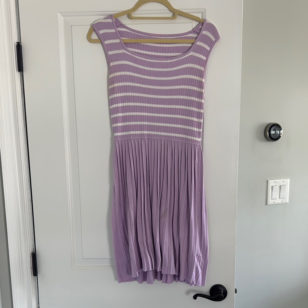 Amazon Purple and White Pleated Midi Sundress